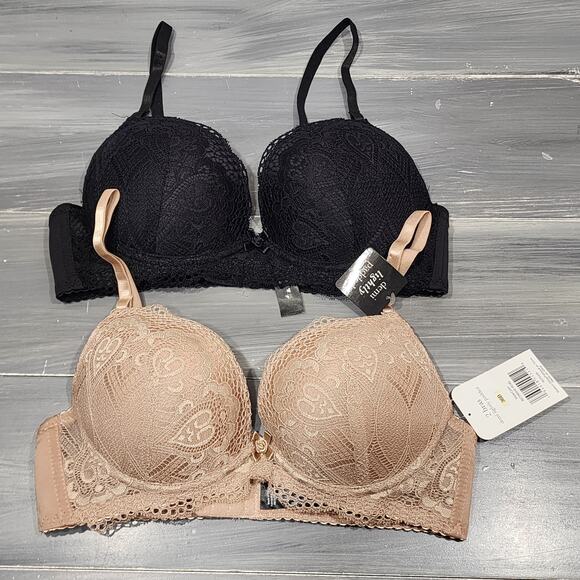 Renee Rofe Bras Demi Lacy Lightly Padded Underwire Black Beige 36B - Picture 1 of 9